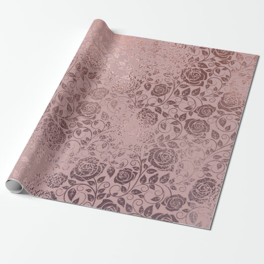 Rose Gold Blütenwirbelmuster auf Rosa Geschenkpapier (Ungerollt)