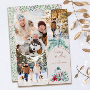 Rose Gold Bögen 3 Foto Kiefern Laterne Weihnachten Folien Feiertagskarte
