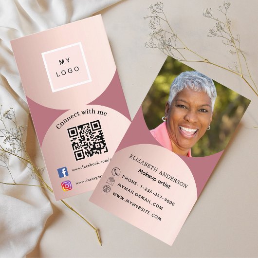 Rose Gold Bogen Foto Qr-Code Logo Social Media Visitenkarte