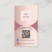Rose Gold Bogen Foto Qr-Code Logo Social Media Visitenkarte (Vorderseite)