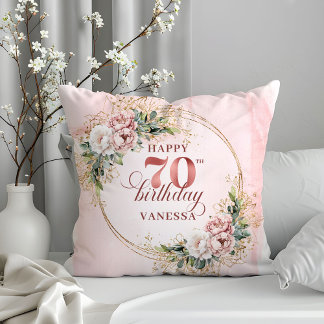 Rose Gold Bohemian Flowers Pillow 70th Birthday  Kissen