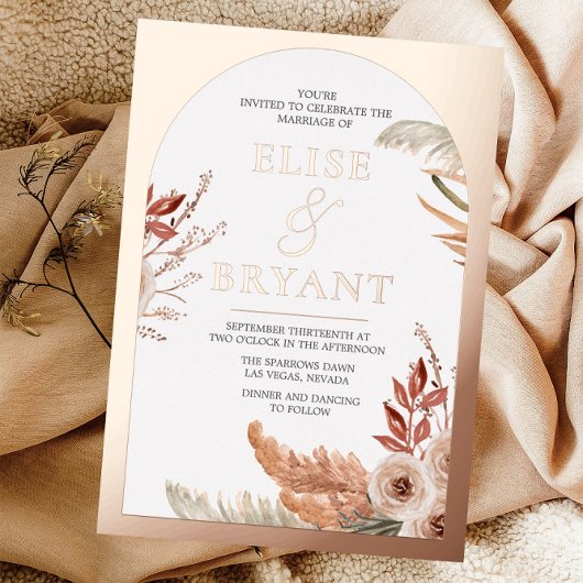 Rose Gold Bohemisch Arch Floral Wedding Folieneinladung