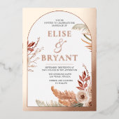 Rose Gold Bohemisch Arch Floral Wedding Folieneinladung (Vorderseite)