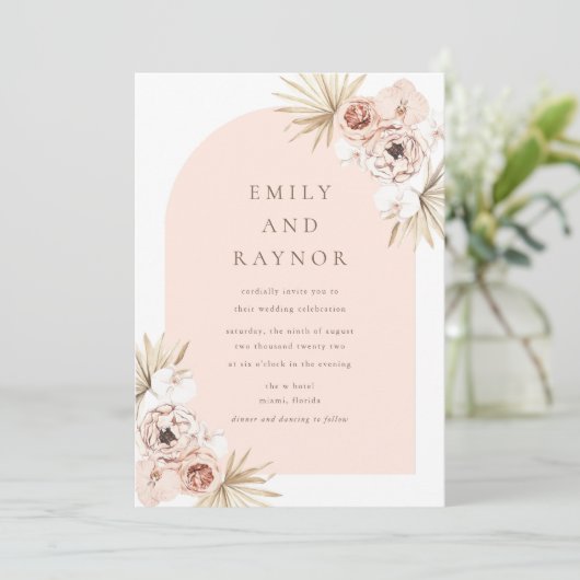 Rose Gold Boho Beach Wedding Einladung (Stehend Vorderseite)