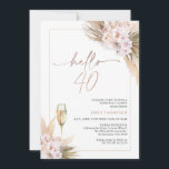 Rose Gold Boho Dry Floral Pampas 40. Geburtstag Einladung<br><div class="desc">Rose Gold Boho Dry Floral Pampas 40. Geburtstag Einladung Bohemisch inspiriert hello 40, 4-oth Geburtstags-Einladung mit rot oder violett und staubrosa florale Arrangements mit Pampas Gras, Palm Blätter. Die Überschrift ist ein Wechselbild in Imitaten Rose Goldfolie. Diese boho blumenhellow 40, 40. Geburtstagseinladung ist ideal für alle, die bohmianische Designs mögen....</div>