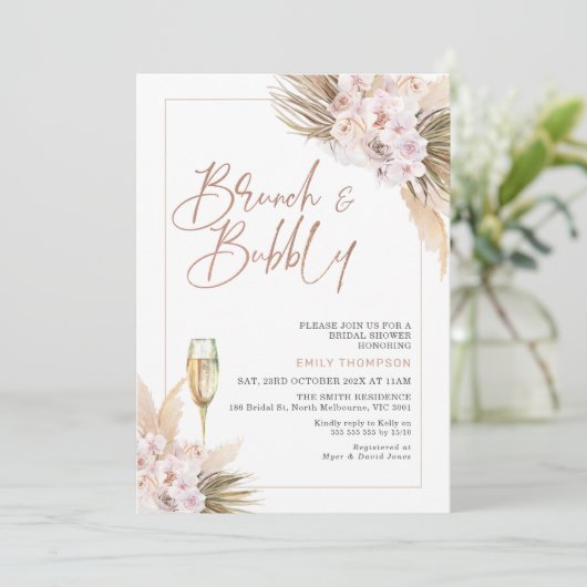 Rose Gold Boho Dry Pampas Brautparty Einladung (Stehend Vorderseite)