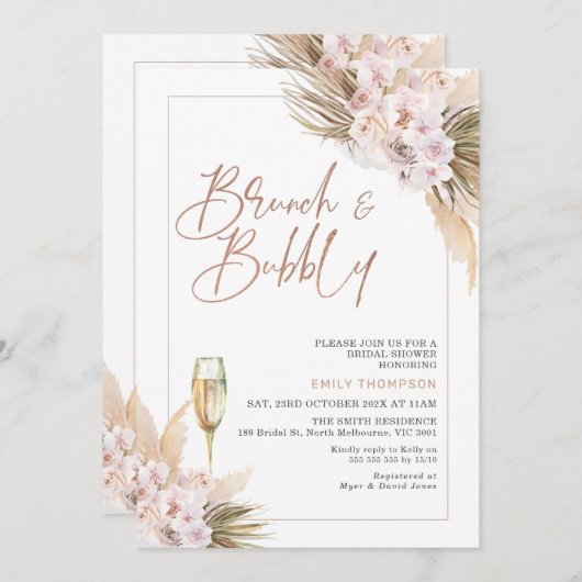 Rose Gold Boho Dry Pampas Brautparty Einladung (Vorne/Hinten)