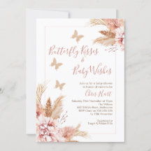 Rose Gold Boho Floral Butterfly Kisses Baby Dusche