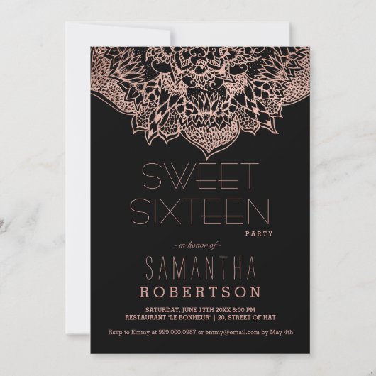 Rose gold boho floral mandala Sweet 16 Party Einladung (Vorderseite)