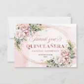 Rose Gold Boho Greenery Floral 15th Birthday Thank Dankeskarte (Vorderseite)