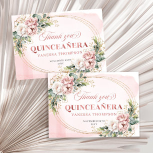 Rose Gold Boho Grünzeug Florales 15. Geburtstags D Dankeskarte