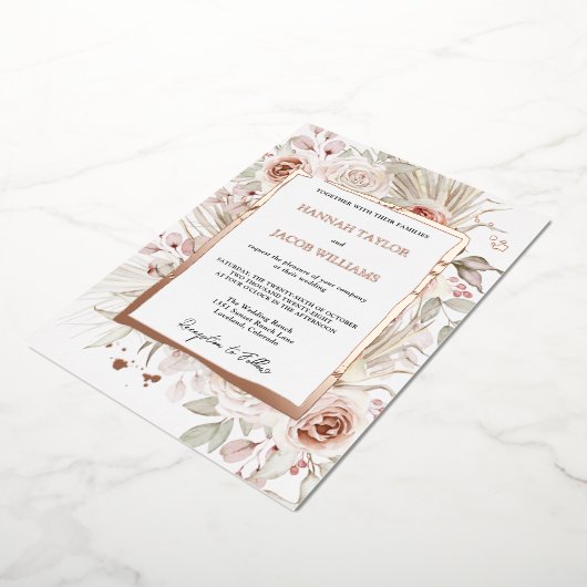 Rose Gold Boho Rustic Floral Wedding Folieneinladung (Gedreht)