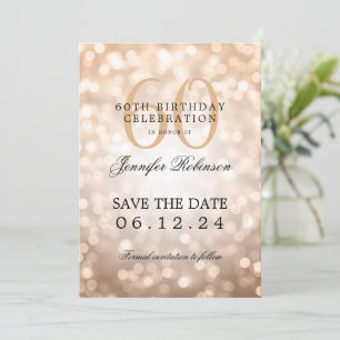 Rose Gold Bokeh 60. Geburtstag Rett Datum w/ Detai Einladung
