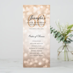 Rose Gold Bokeh 60. Geburtstagsprogramm mit Menü Einladung