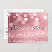 Rose Gold Bokeh Änderung von Plänen Hochzeitsaktua Postkarte (Vorne/Hinten)