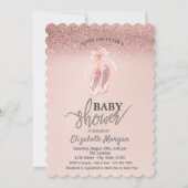 Rose Gold Bokeh, Blume Ballettschuhe Kinderdusche Einladung (Vorderseite)