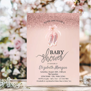 Rose Gold Bokeh, Blumen-Ballettschuhe Baby Shower Einladung