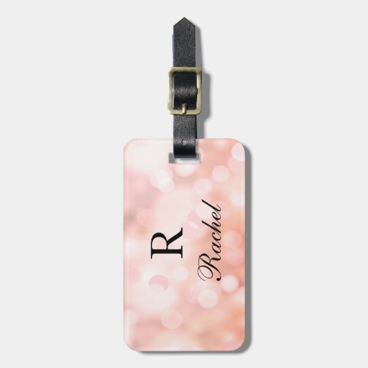 Rose Gold Bokeh Monogramm Name Erstmalige Girly Ch Gepäckanhänger (Vorderseite vertikal)