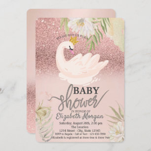 Rose Gold Bokeh, Swan Boho Blume Babydusche Einladung