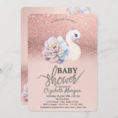 Rose Gold Bokeh, Swan Floral Baby Dusche Einladung (Vorne/Hinten)
