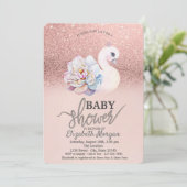 Rose Gold Bokeh, Swan Floral Baby Dusche Einladung (Stehend Vorderseite)