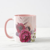 Rose gold bordeauxfarbene Blume Monogramm Tasse (Links)