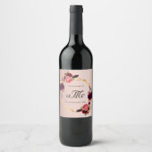 Rose gold bordeauxfarbenes Geomonogramm Hochzeit Weinetikett (Vorderseite)