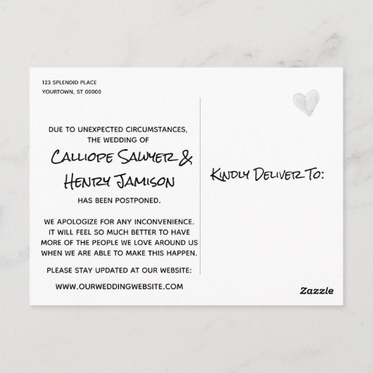 Rose Gold Border Change Plan Zurückgestellt Hochze Postkarte (Rückseite)