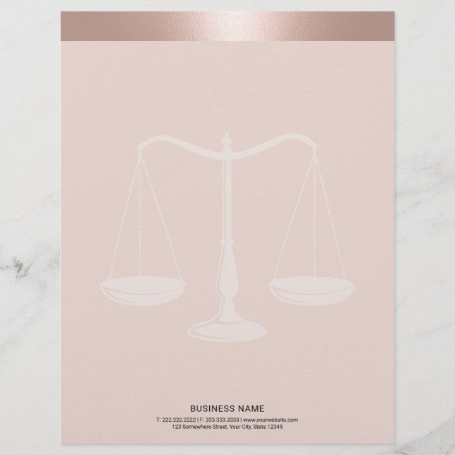 Rose Gold Border Lawyer Scale Anwältin für Recht Briefbogen (Vorderseite)