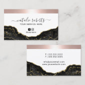 Rose Gold Border Modernes Black & Gold Marmor Visitenkarte (Vorne/Hinten)