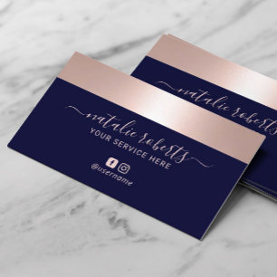 Rose Gold Border Navy Blue Modern Salon Wellness-C Visitenkarte