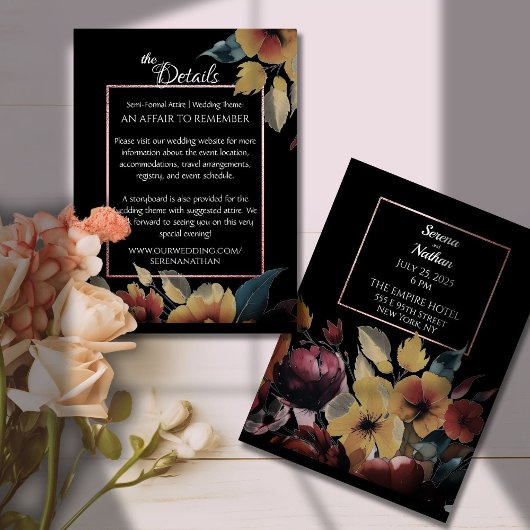 Rose Gold Border Wildblumen Hochzeitdetails Begleitkarte