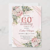 Rose Gold Botanical Greenery 60th Birthday Invites Einladung (Vorderseite)