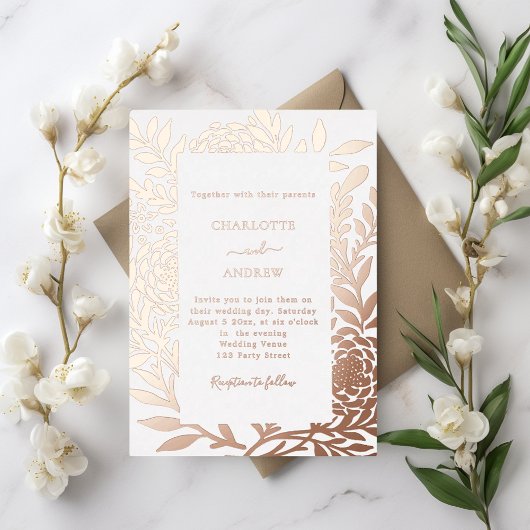 Rose gold botanical luxury wedding folieneinladung