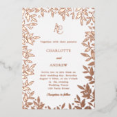 Rose gold botanical monogram luxury wedding folieneinladung (Vorderseite)