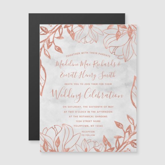 Rose Gold Botanische Blütenhochzeit Magneteinladung (Vorne/Hinten)