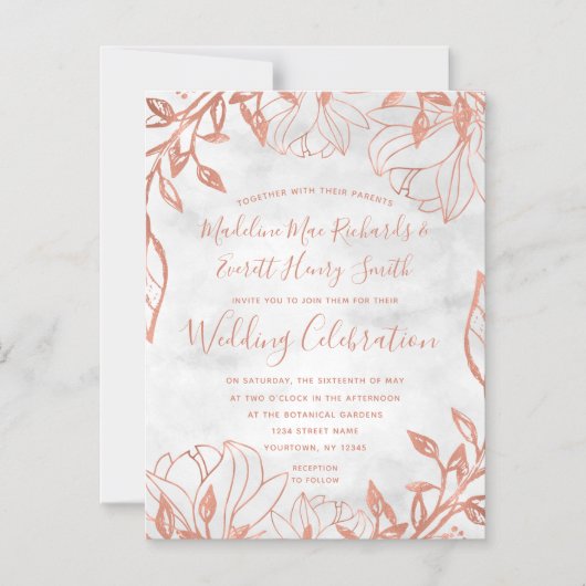 Rose Gold Botanische Blütenhochzeit Magneteinladung (Vorderseite)