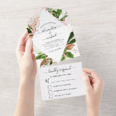 Rose Gold Botanische Grünpflanzen Hochzeit RSVP All In One Einladung (Abreißen)