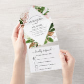 Rose Gold Botanische Grünpflanzen Hochzeit RSVP All In One Einladung (Abreißen)