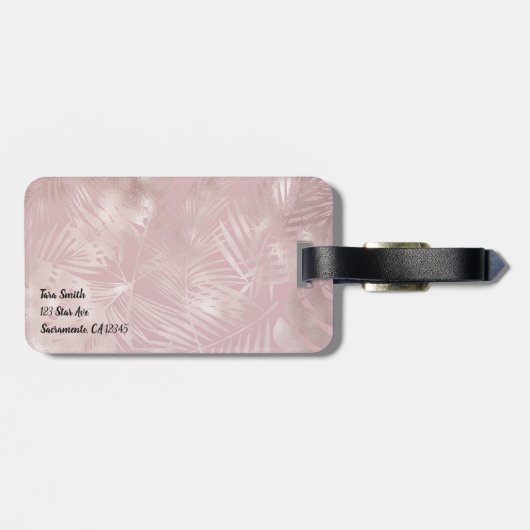 Rose Gold Botanische tropische Palmen Blätter Gepäckanhänger (Rückseite horizontal)