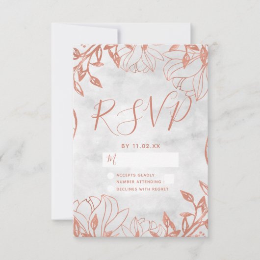 Rose Gold Botanischer Blumenstrauß Hochzeit RSVP (Vorderseite)