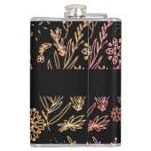 Rose Gold Botanisches Doodle-Muster Flachmann (Rückseite)