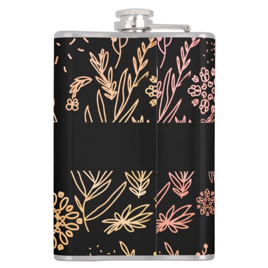 Rose Gold Botanisches Doodle-Muster Flachmann (Rückseite)