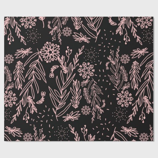 Rose Gold Botanisches Doodle-Muster Geschenkpapier (Flach)
