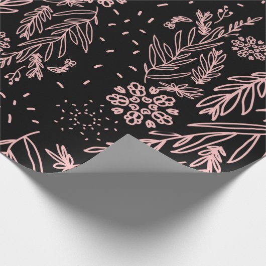 Rose Gold Botanisches Doodle-Muster Geschenkpapier (Ecke)