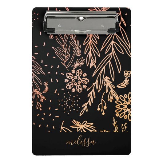 Rose Gold Botanisches Doodle-Muster Mini Klemmbrett (Vorderseite)