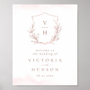 Rose Gold botanisches Wappen Monogramm Hochzeitsem Poster