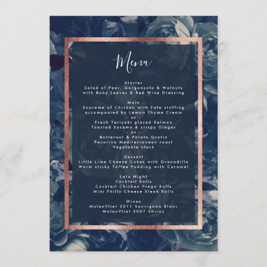 Rose Gold Bouquet Wedding Menu Menükarte (Vorderseite)