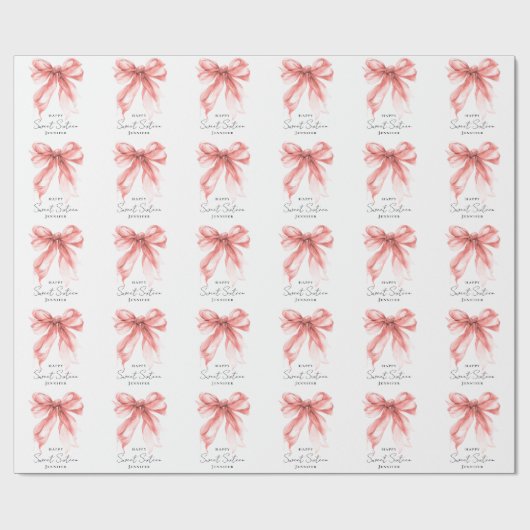 Rose Gold Bow Coquette Script Sweet 16 Party  Geschenkpapier (Flach)