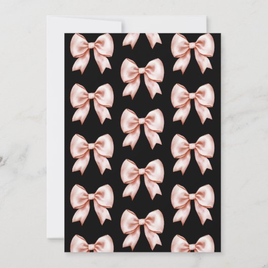 Rose Gold Bow Coquette Script Sweet 16 Party Schwa Einladung (Rückseite)